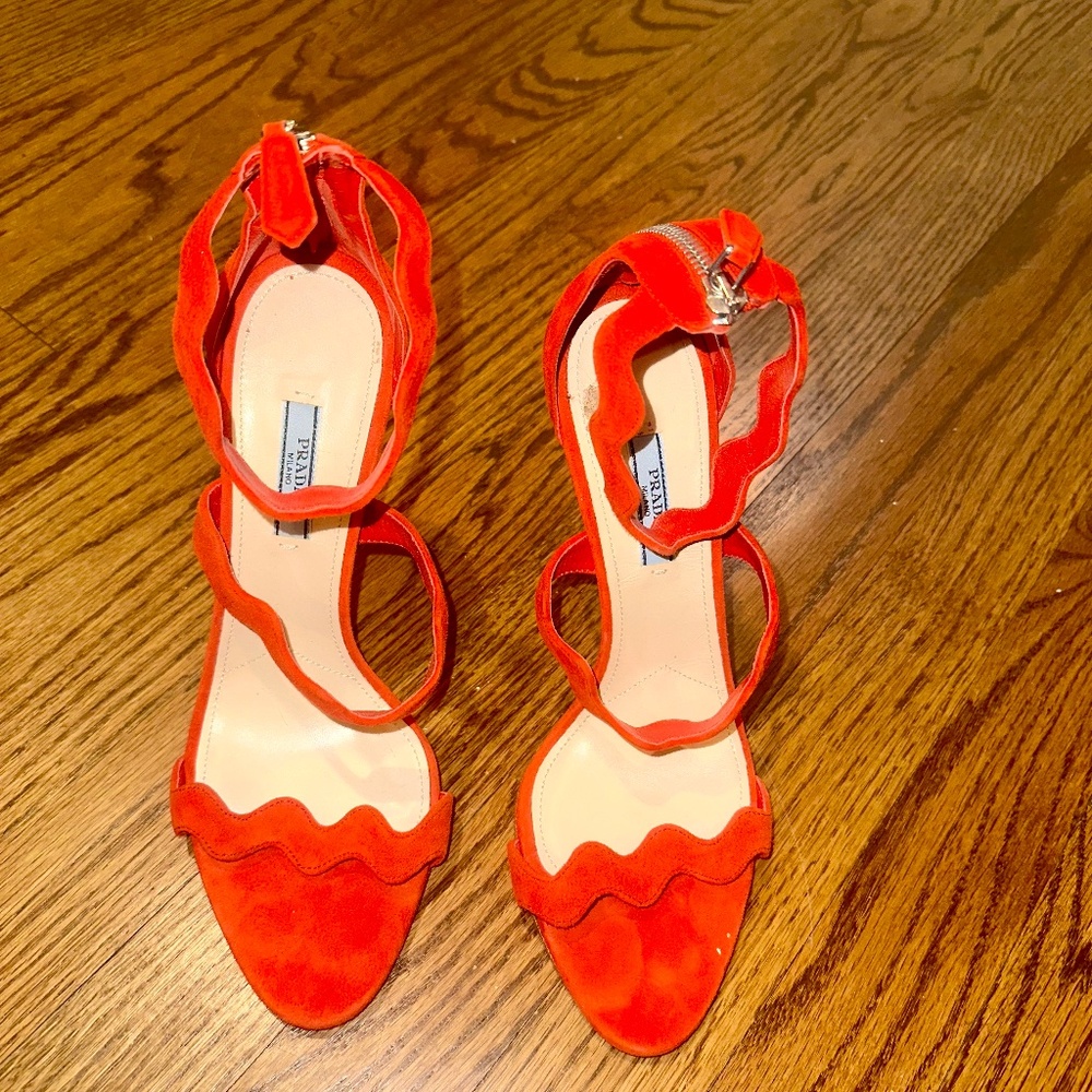 Stunning Red Suede Prada Sandals Size 40